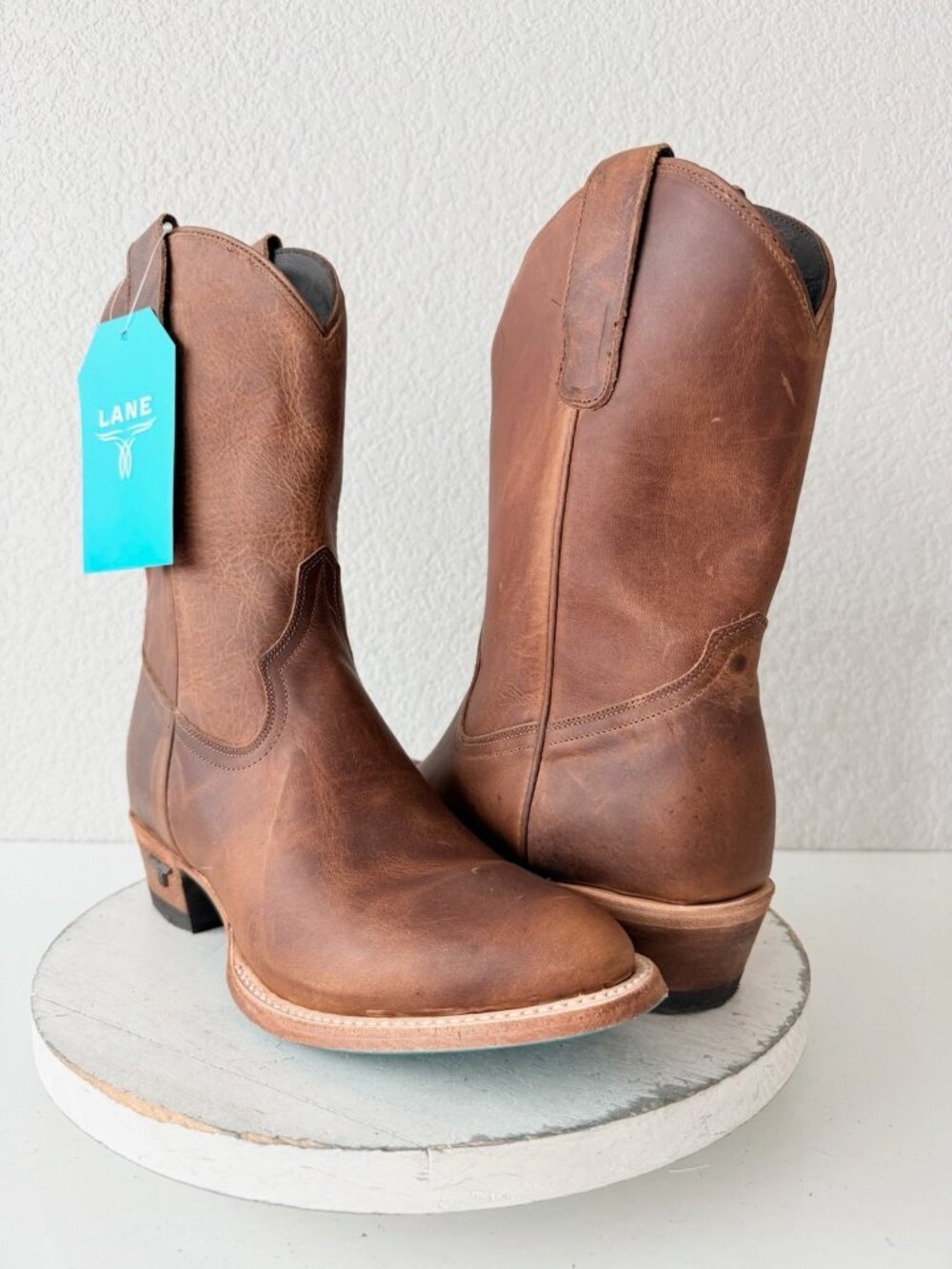 Lane Boots PLAIN JANE Brown Cowboy Midi Boots Western Cowgirl Short Size 7.5